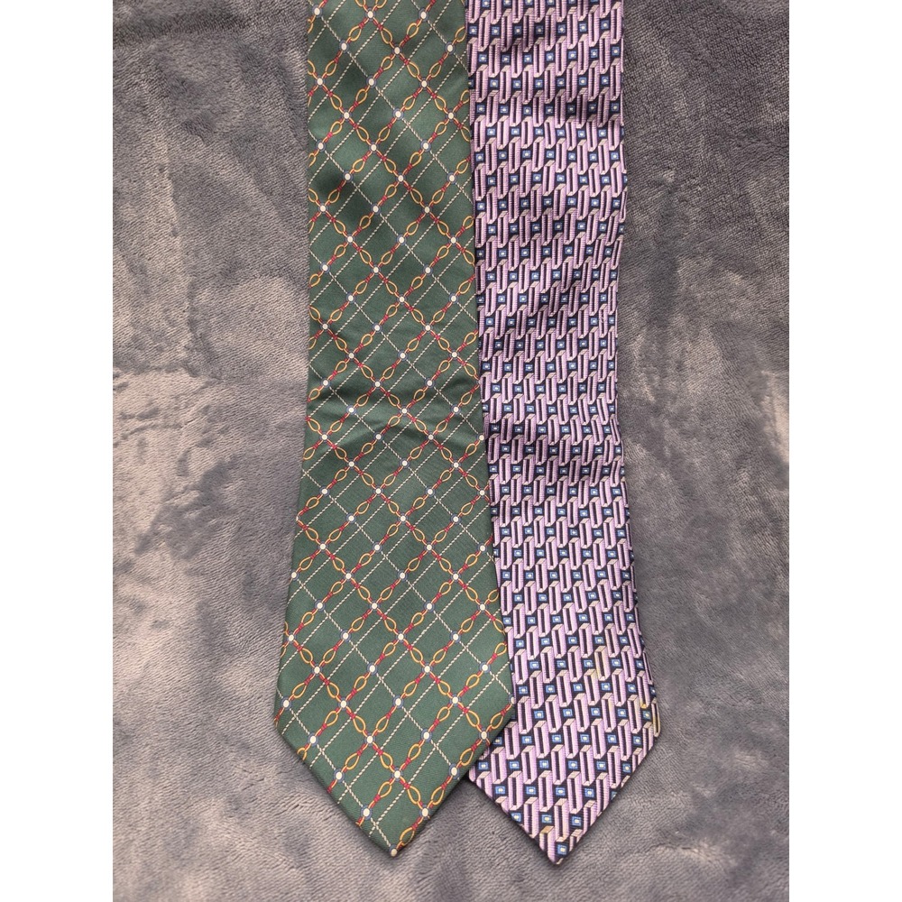 Stafford Silk Tie Lot Green Equestrian Chain Purple Geometric Pattern Neckties